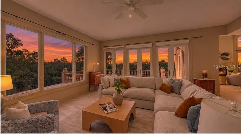 The family room becomes a front row seat to Sarasota's spectacular evening skies.