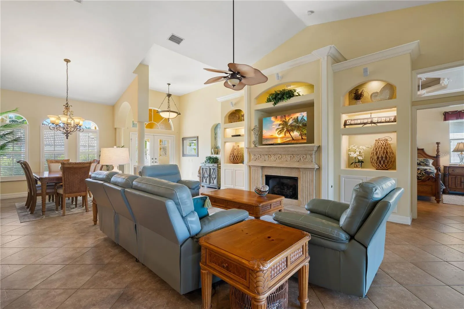 Great room and dining area.