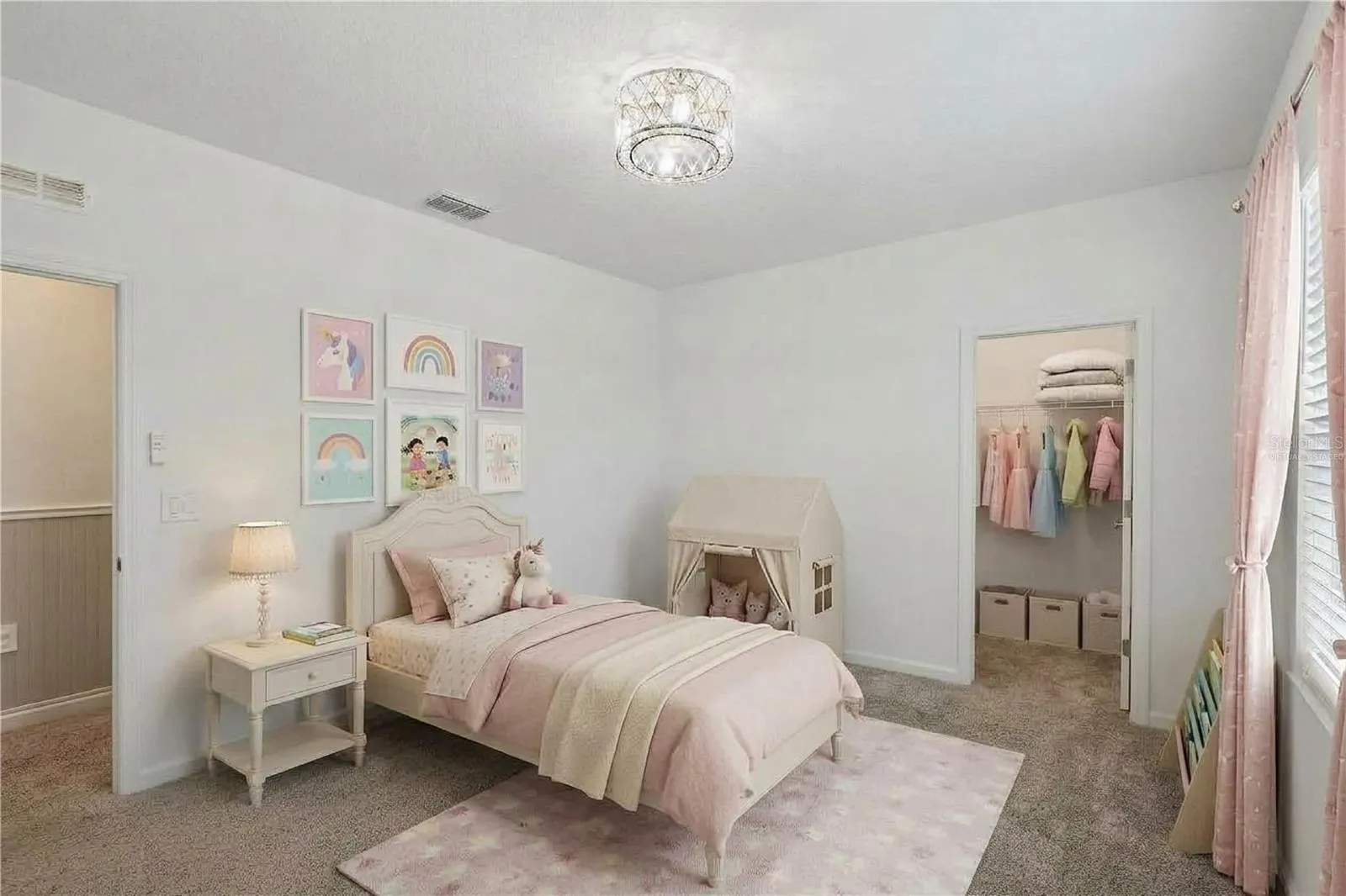 Virtually staged upstairs bedroom