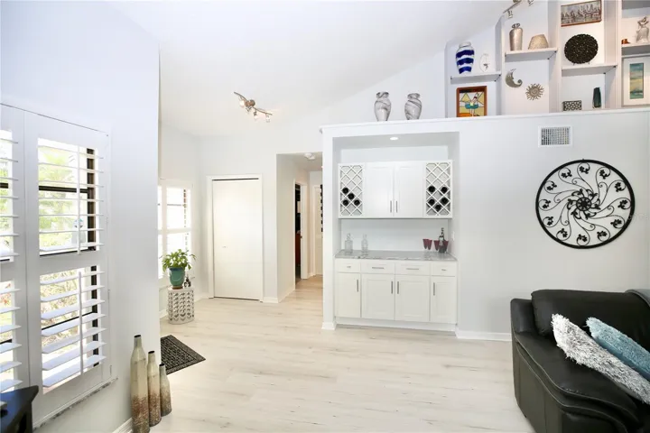 built in wet bar and built in shelves