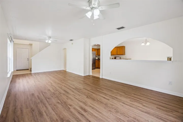 Family room open to the dining room and foyer