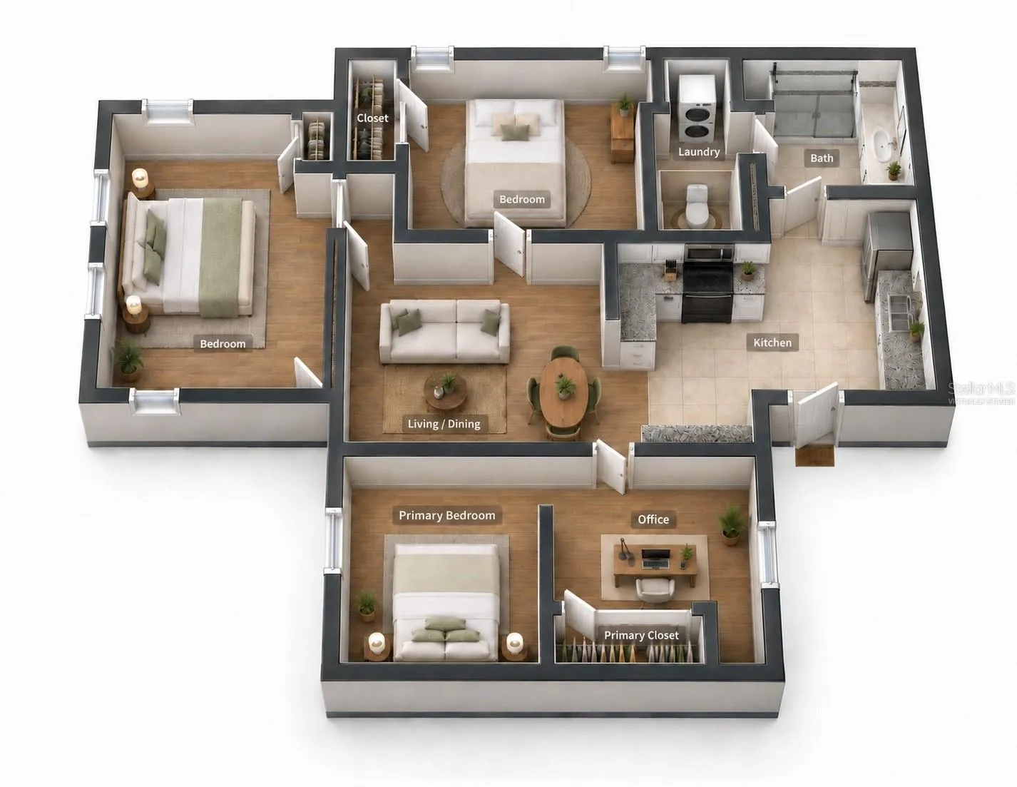 3D virtually staged floor plan for back home
