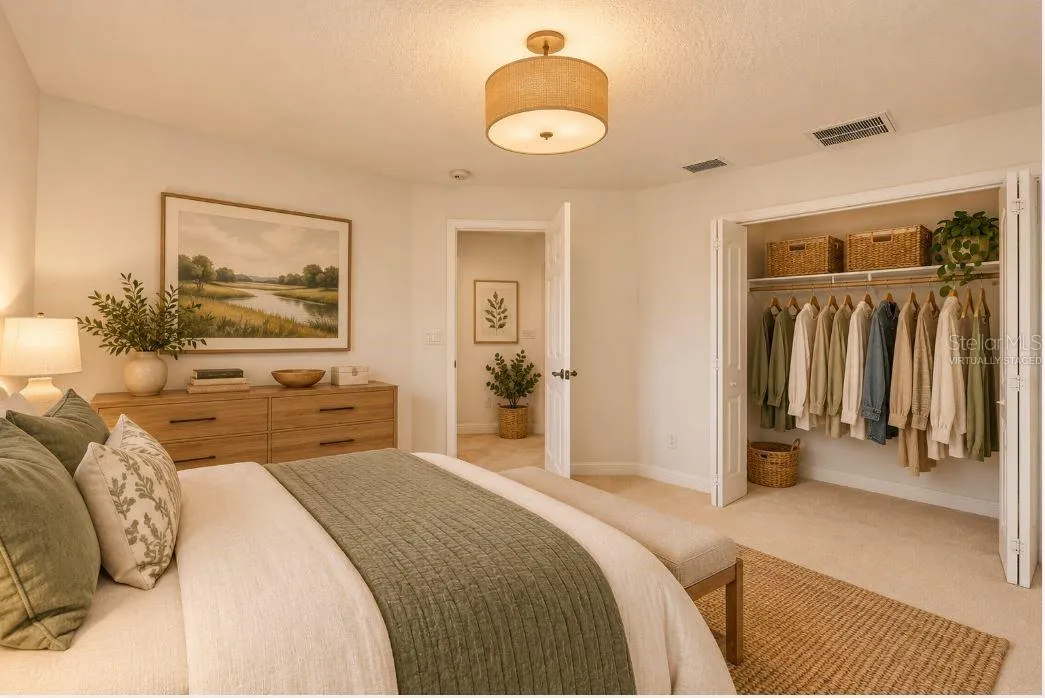 Virtually staged master bedroom.
