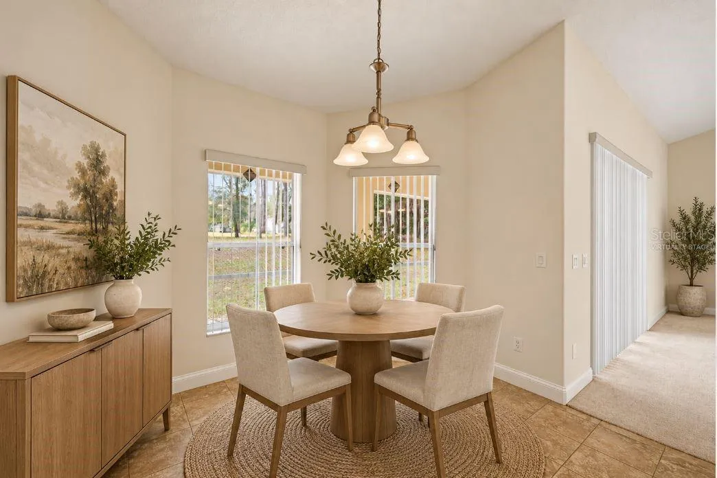 Virtually staged breakfast nook.