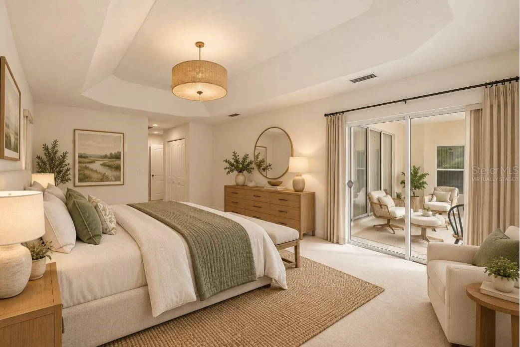 Virtually staged master bedroom.