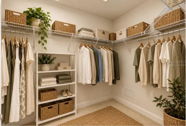 Virtually staged master closet.