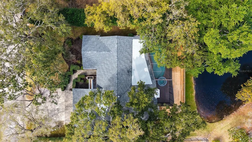 Aerial of House &amp; Deck on Lake