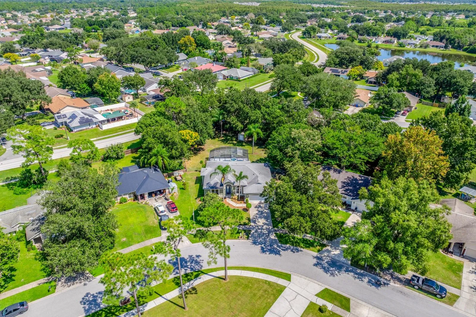 Aerial view of the front of the home.