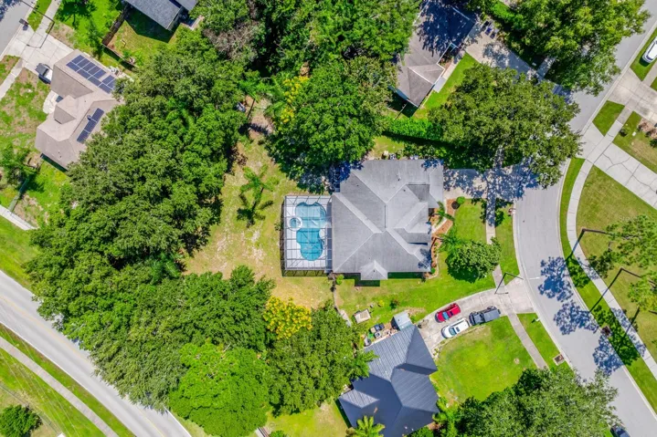 Aerial view of the back of the home.