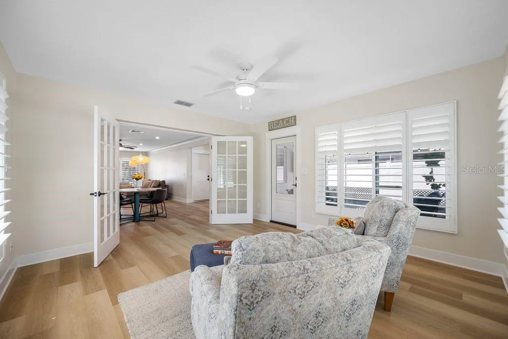 The Florida Room has French Doors and can be closed off for an Office, Library, Exercise or Additional Guest Accomodations