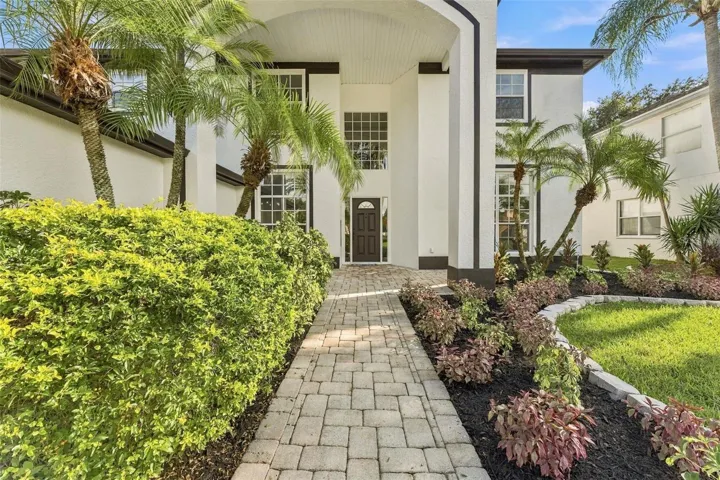 Pavered walkway leading to the front door