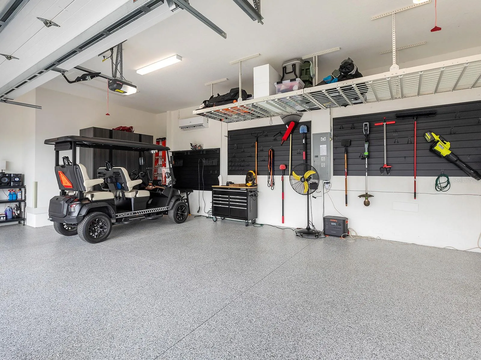 Garage with AC mini-split and storage