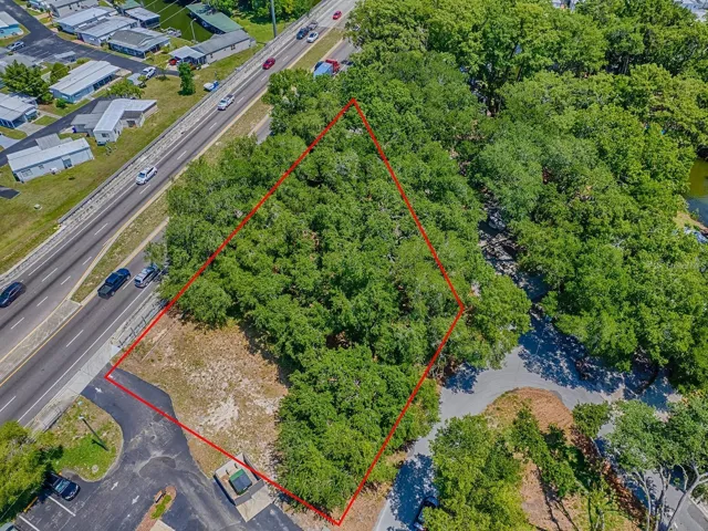 Aerial view of Lion Lane 0.59 acre of vacant land prominently situated along the heavily traveled, 4 lane divided highway State Road 19.