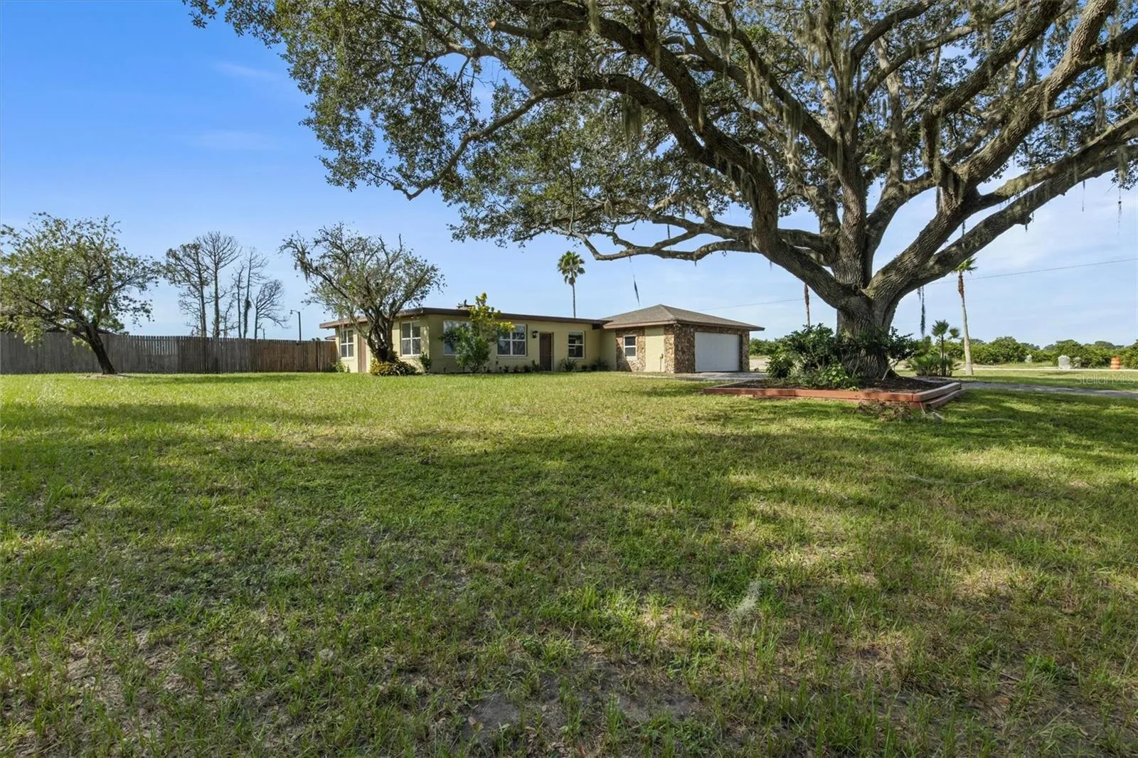 Backyard with mature landscaping