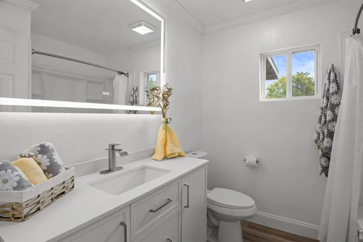 Guest Bathroom - Stone Countertops &amp; Lighted Mirror