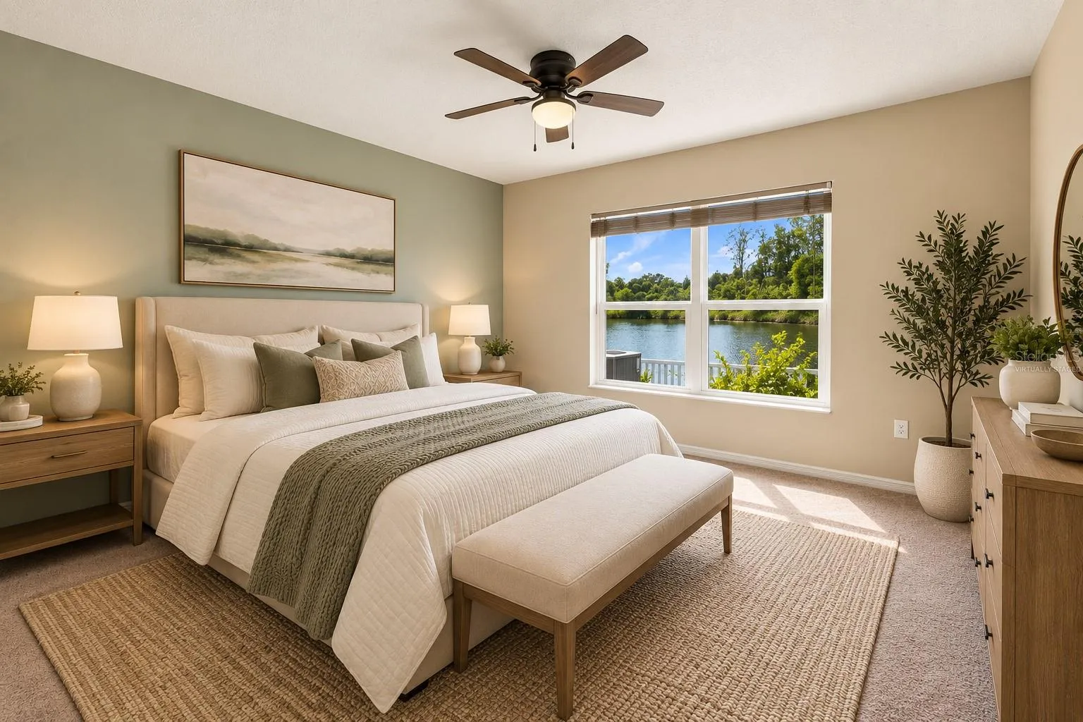 Virtually Staged_1444 Mattie Pointe Ln._Primary Bedroom Pond view