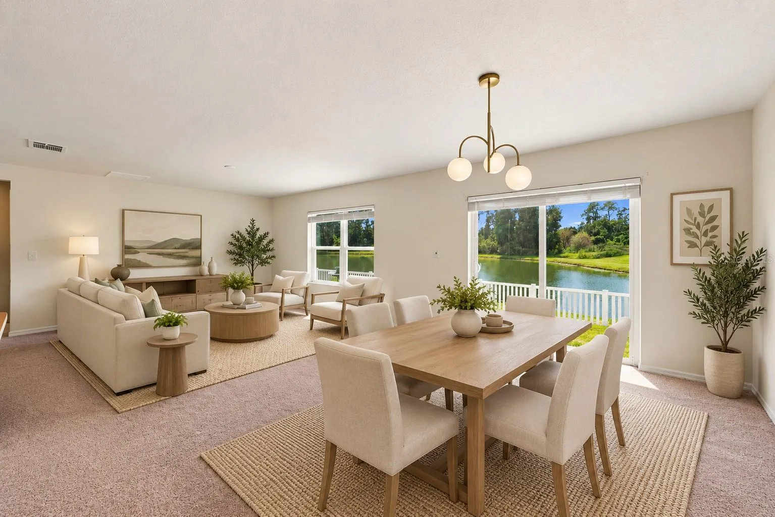Virtual Staged_1444 Mattie Pointe_LivingRoom_DiningPondView