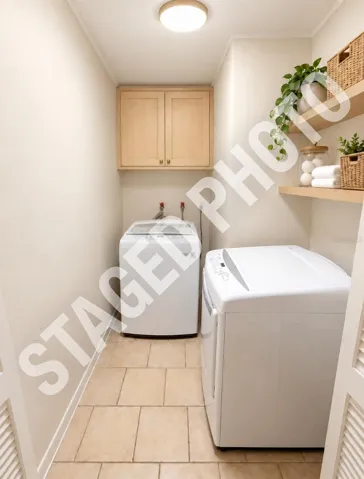 STAGED PHOTO- the only change in the photo was removing the wire shelves and adding a cabinet and wooden shelves.