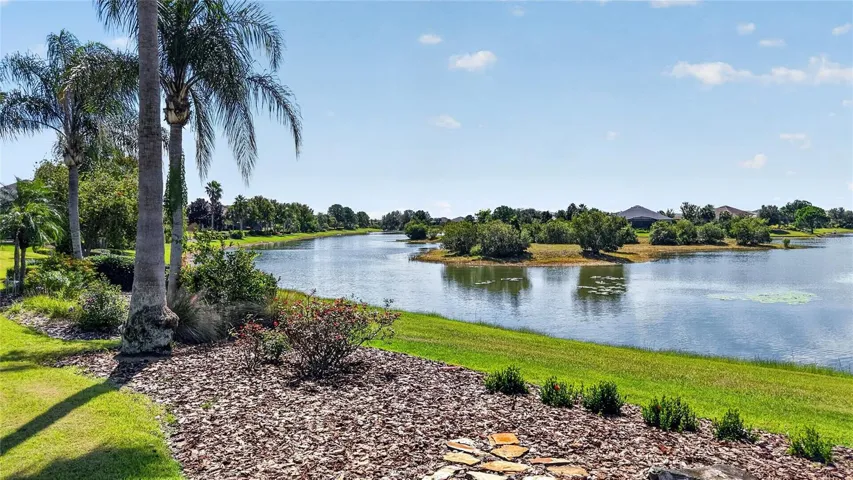 The view of the lake is peaceful from the backyard.