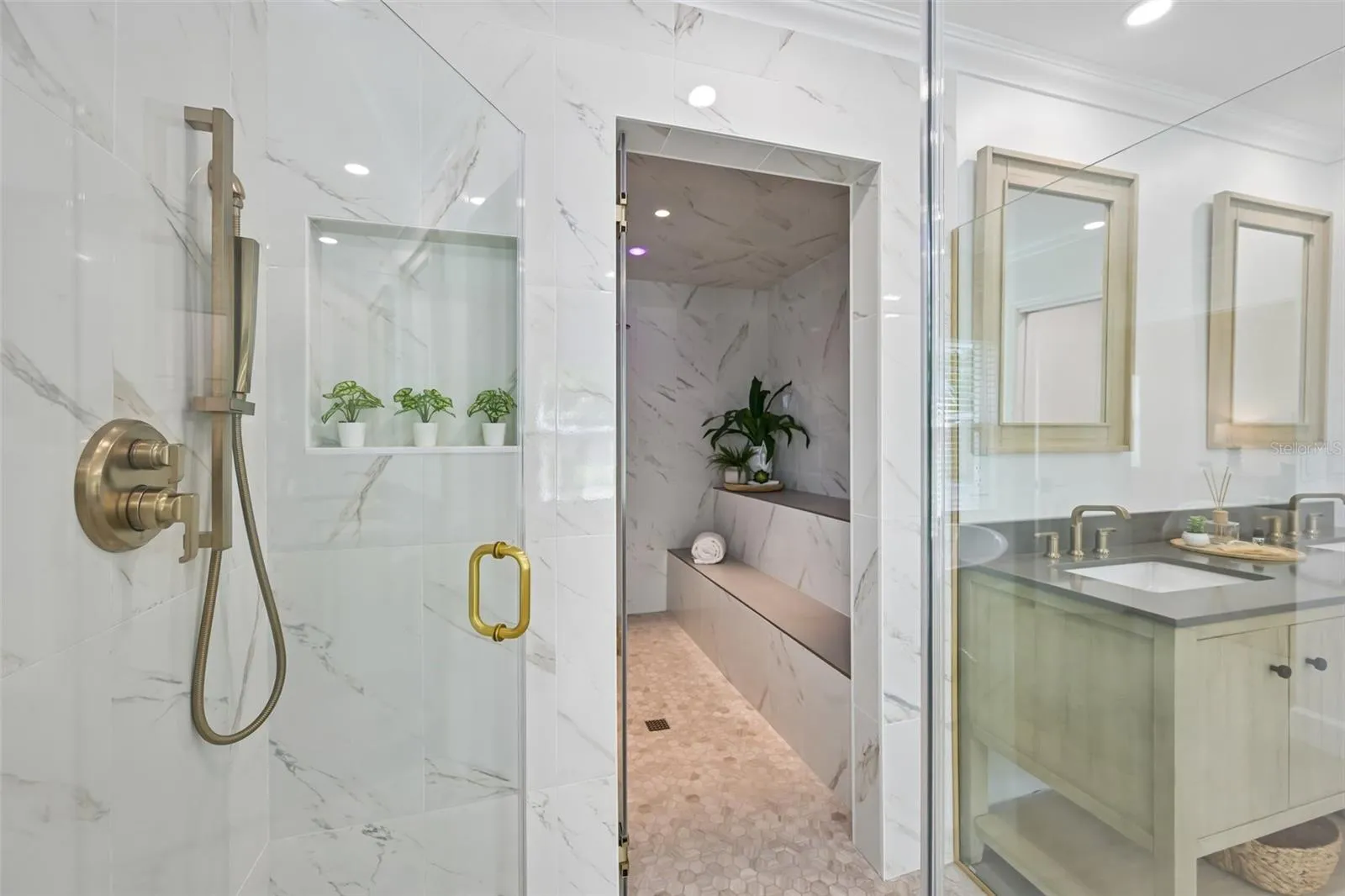 Beautiful large walk-in shower that lead to a...