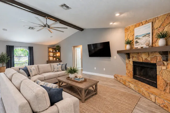 Virtually staged great room.