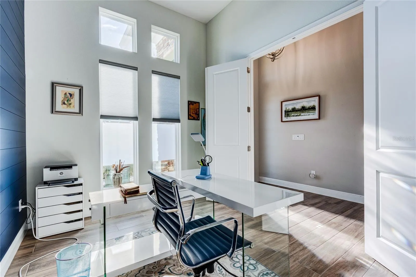 Sleek Home office at front of the home