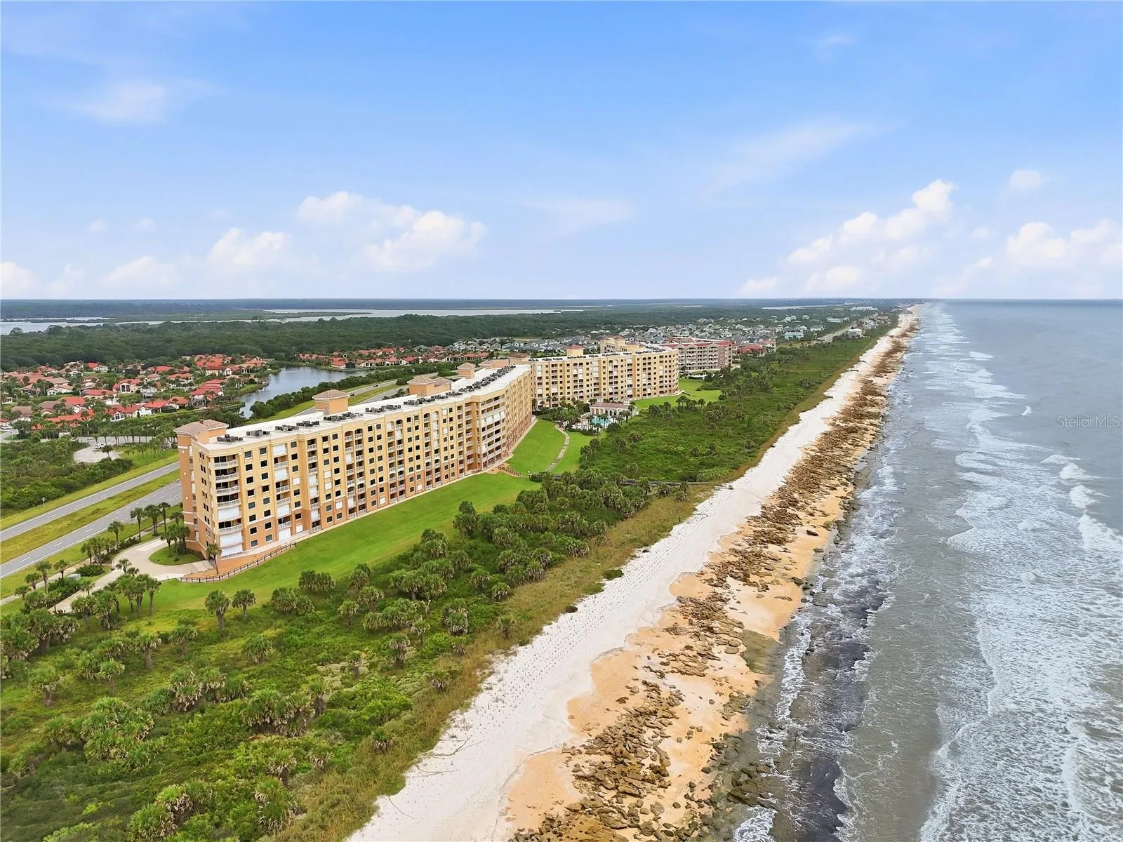 Beach and resort amenities from the air