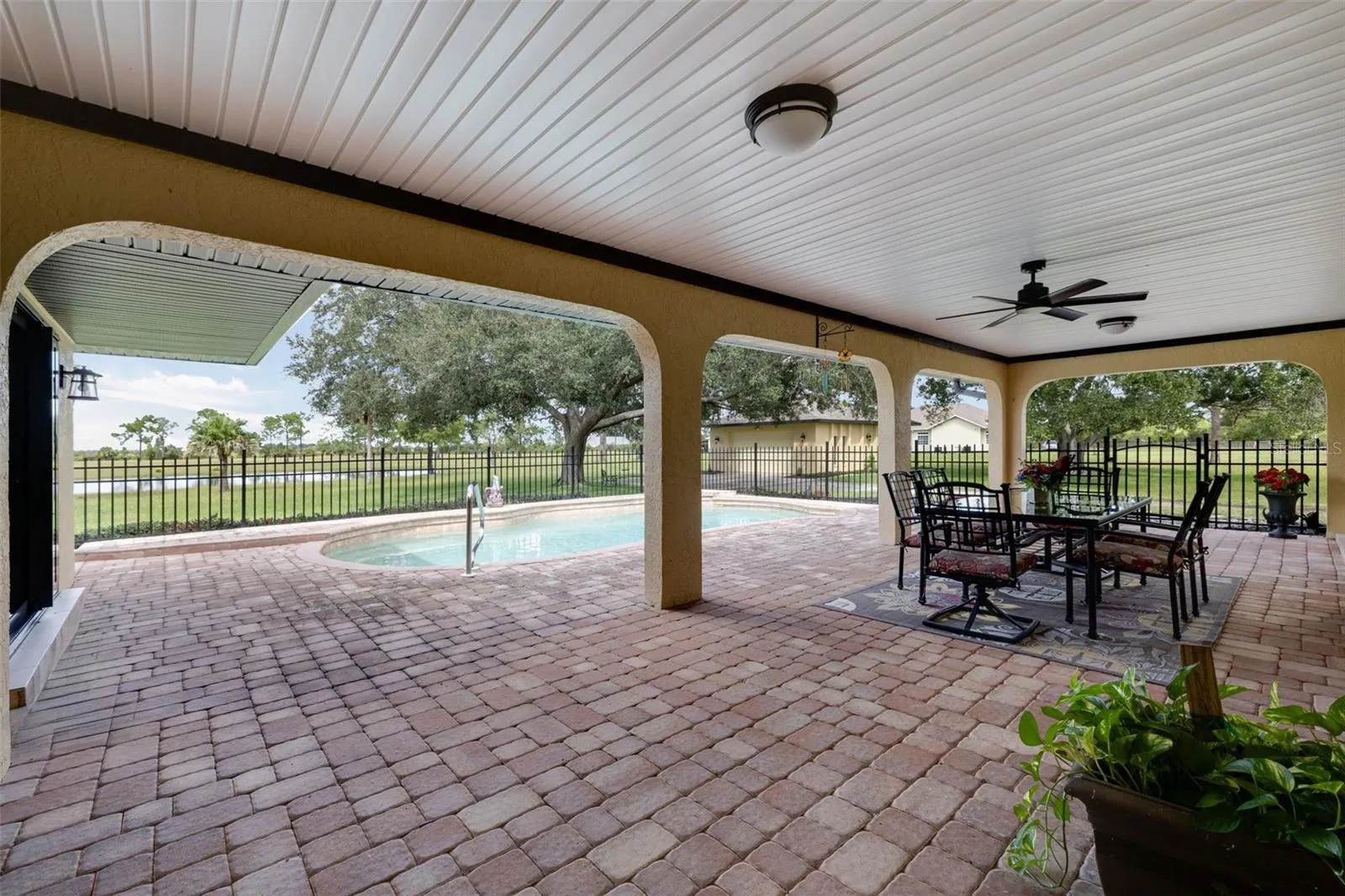 Under roof brick patio