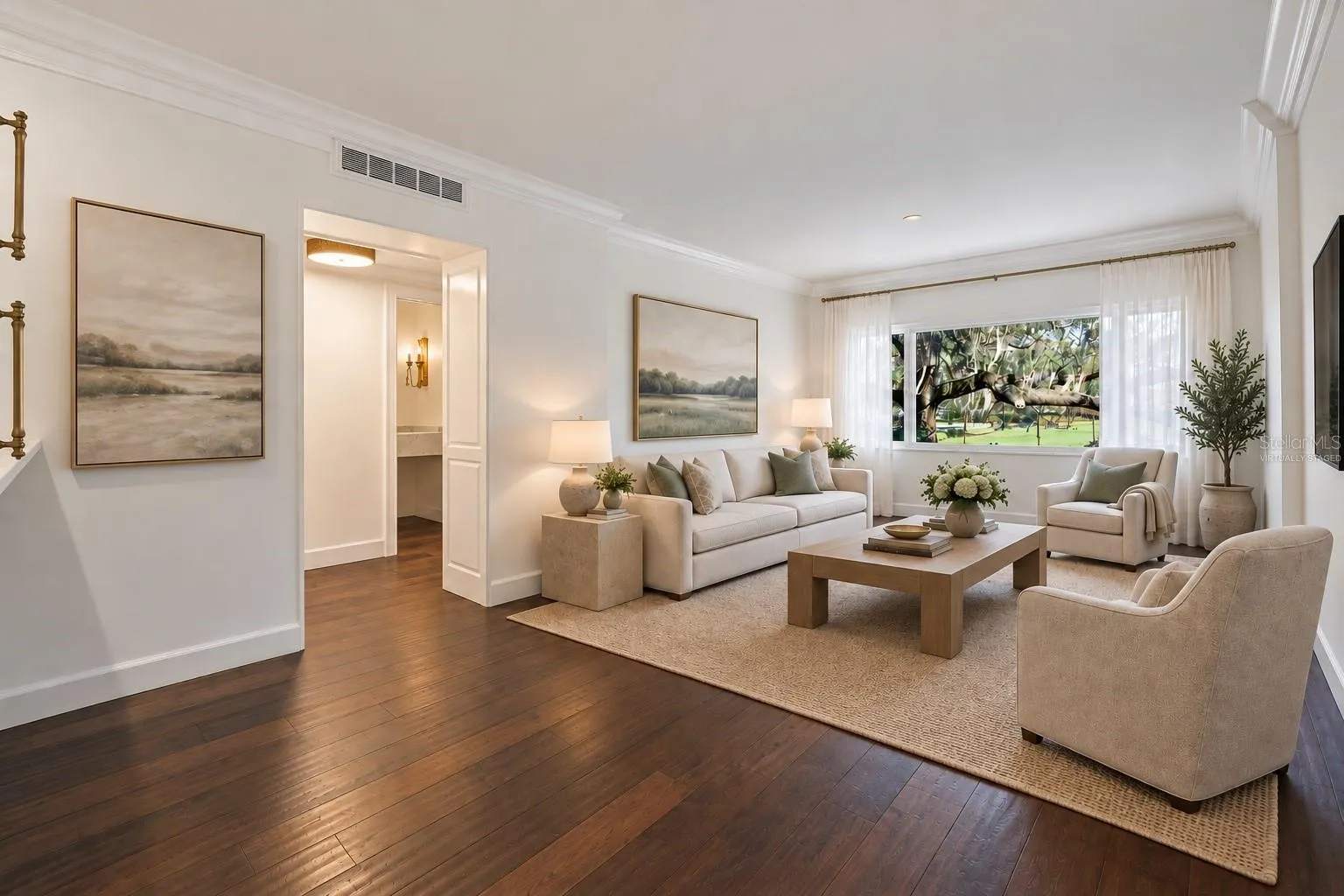 Living room overlooking WP 9 Golf Course *virtually staged