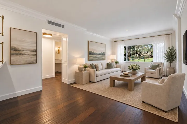 Living room overlooking WP 9 Golf Course *virtually staged