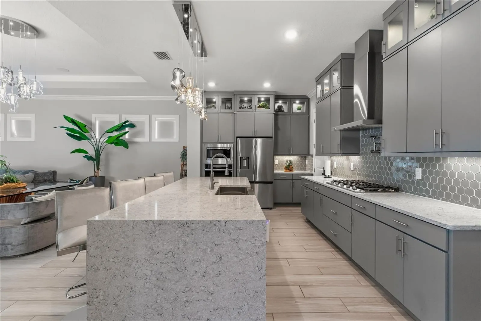 Gorgeous chef kitchen with updated lighting