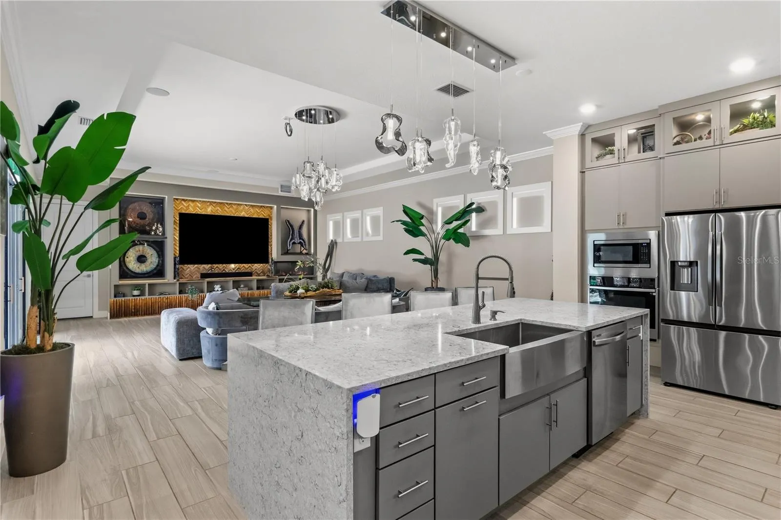 Gorgeous chef kitchen with updated lighting