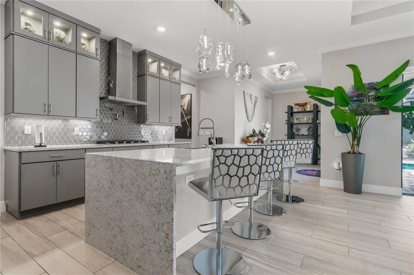 Gorgeous chef kitchen with updated lighting