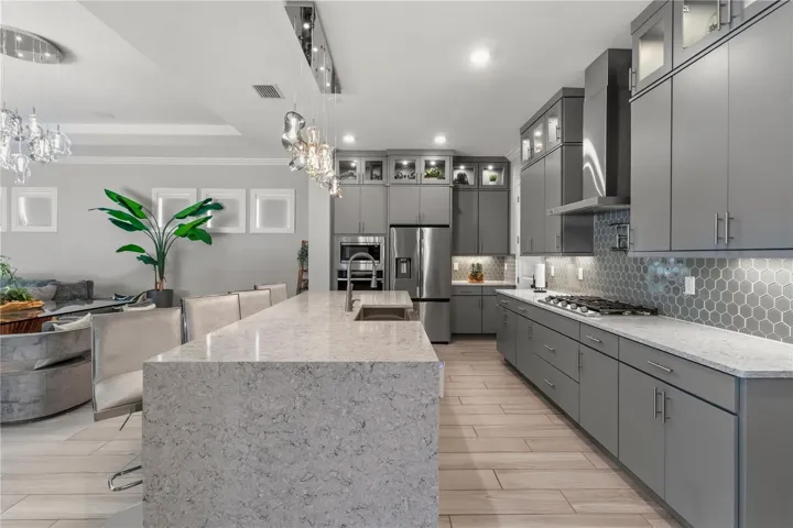 Gorgeous chef kitchen with updated lighting