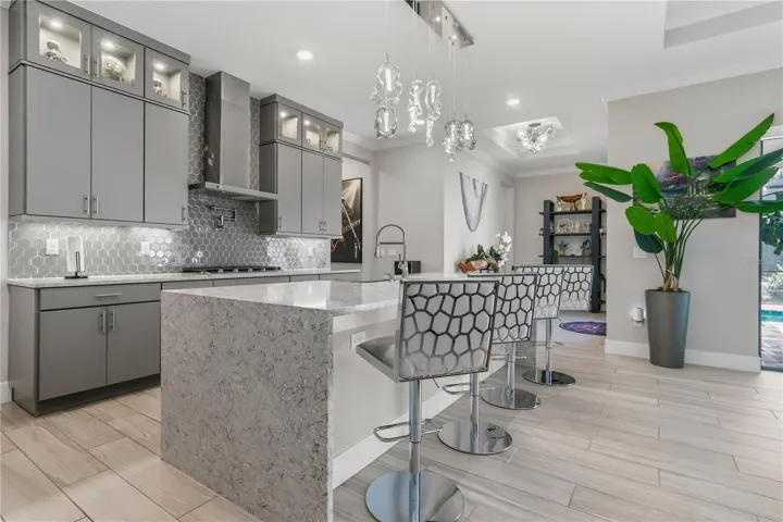 Gorgeous chef kitchen with updated lighting