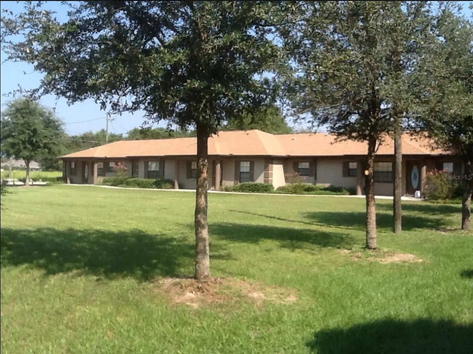 Building exterior and front lawn
