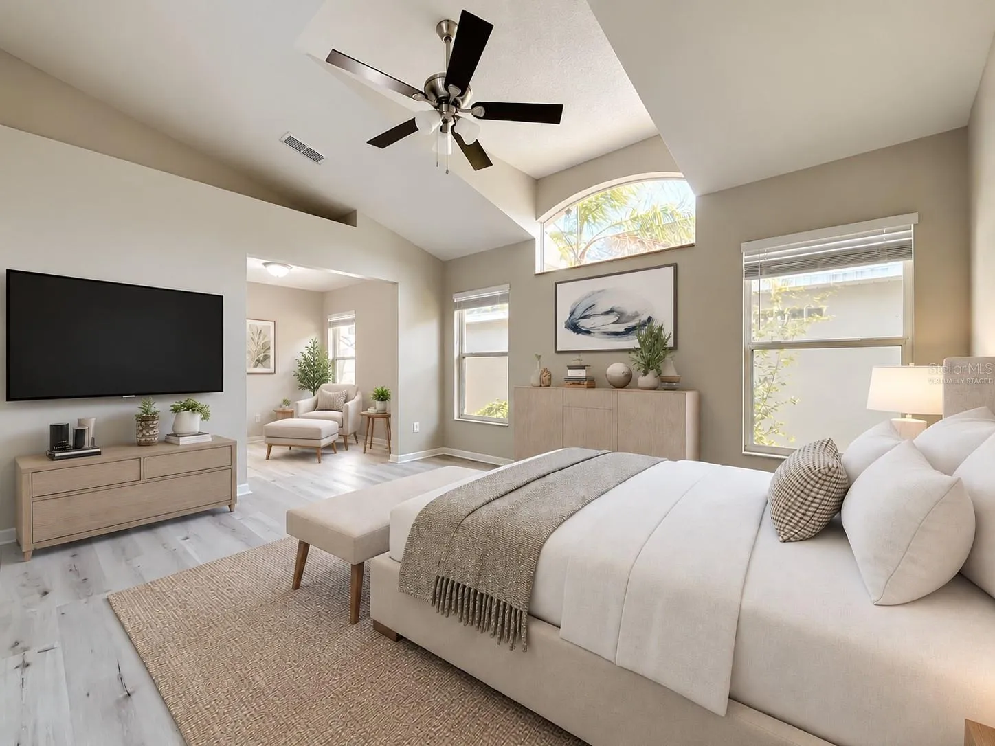 Virtually staged primary bedroom