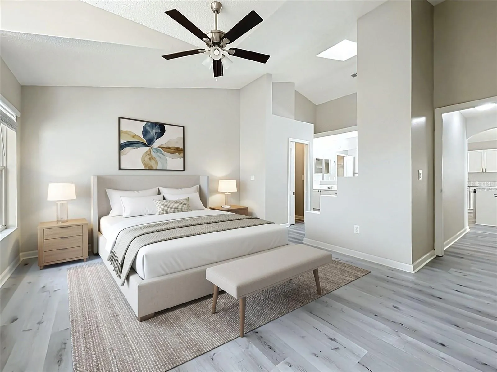 Virtually staged primary bedroom