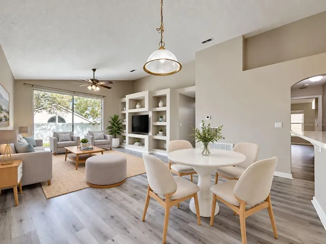 Virtually staged dinette and family room