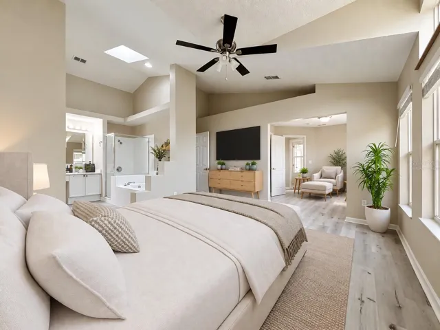 Virtually staged primary bedroom