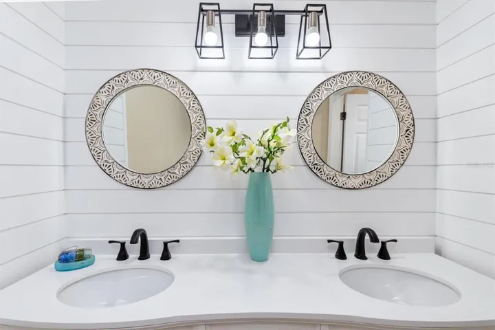 Beautiful double sink in primary bathroom