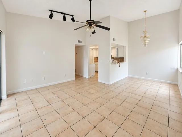 Spacious living and dining viewed from entry.