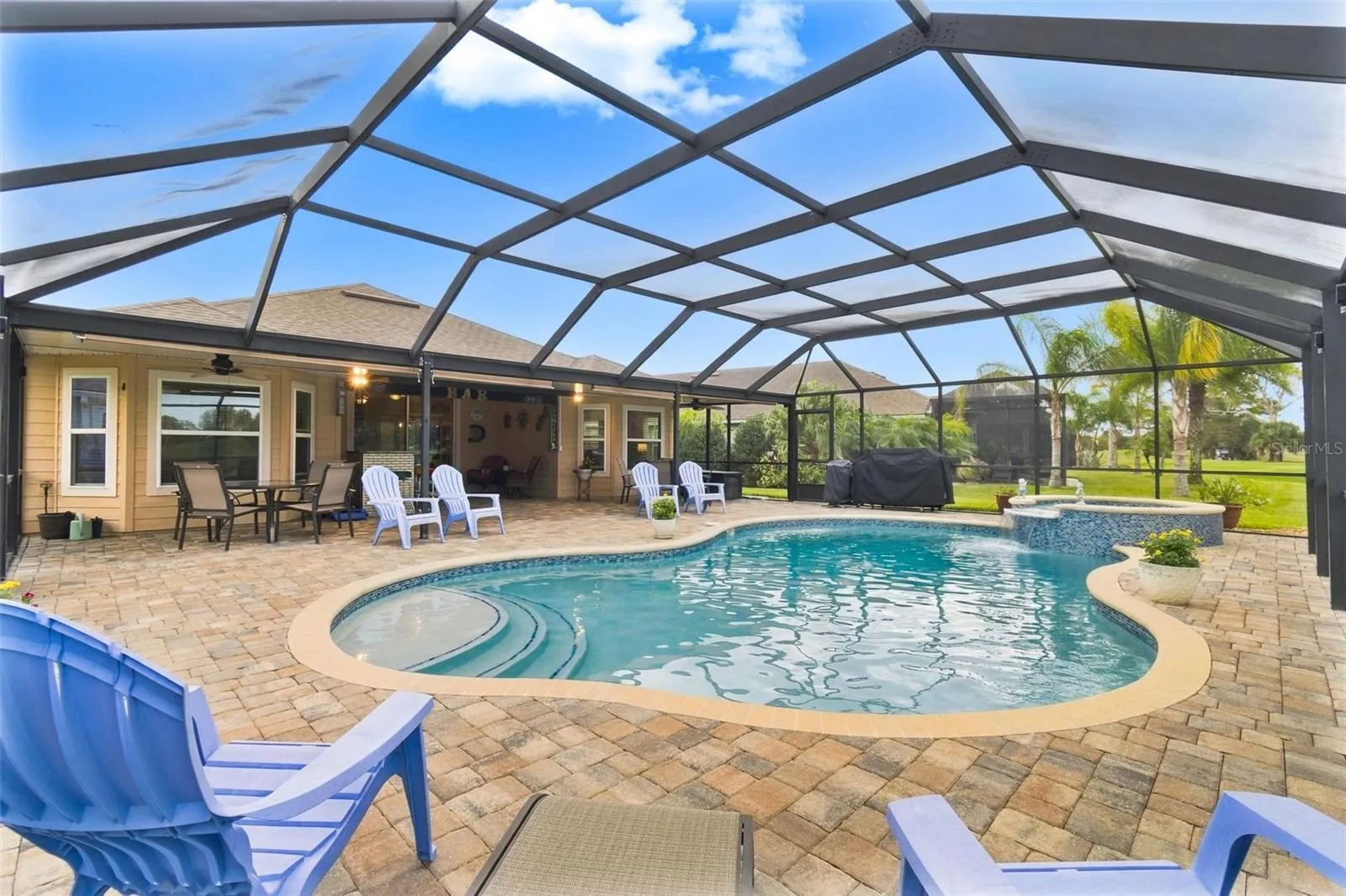 Saltwater heated pool with deck pavers