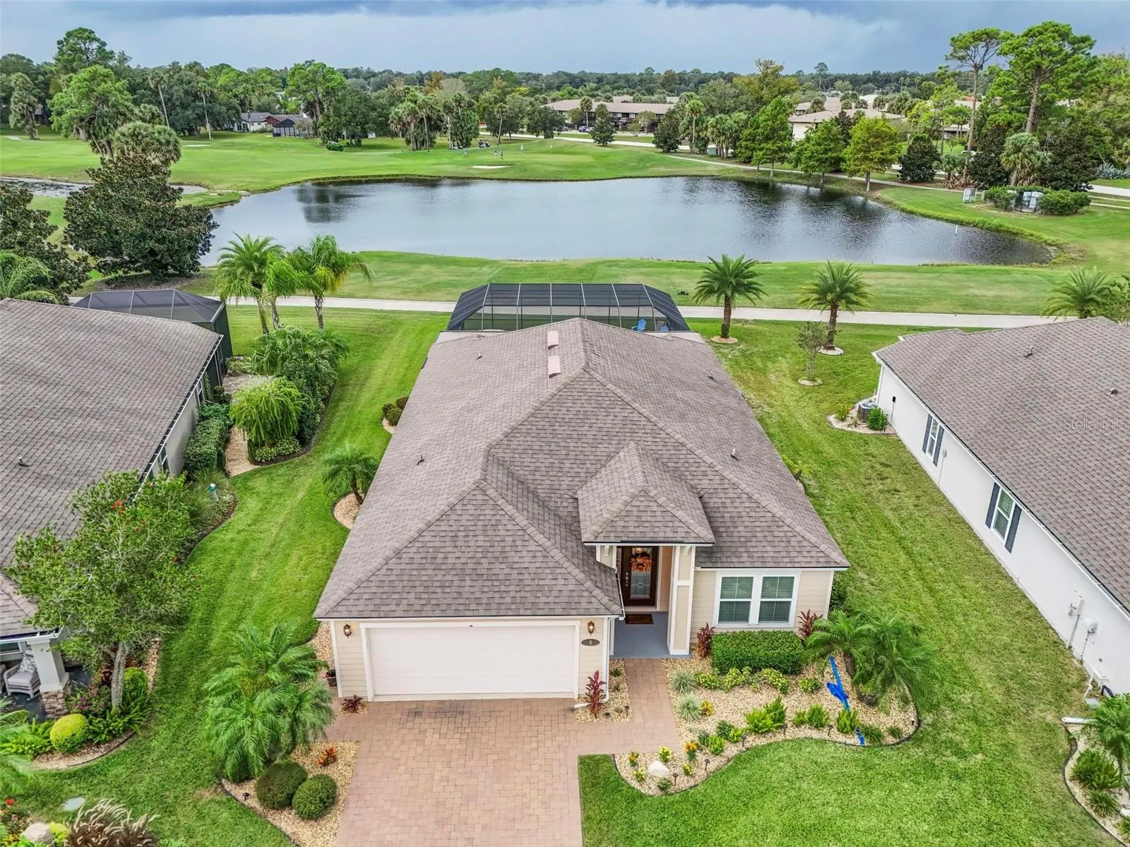 Aerial view to pond and golf course