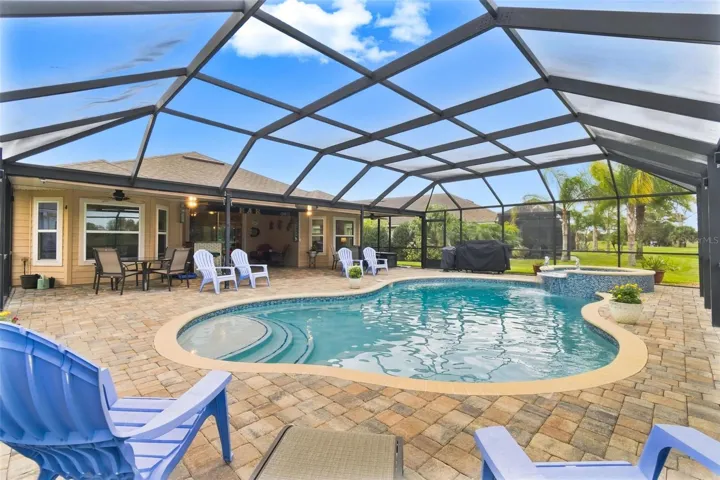 Saltwater heated pool with deck pavers