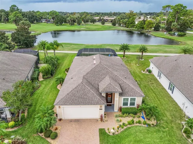 Aerial view to pond and golf course