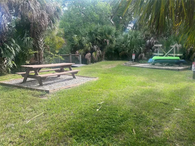 Picnic area and kayak storage