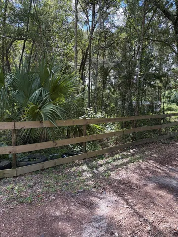 around the front and sides of property, barbed wire in the back yard behind all the trees