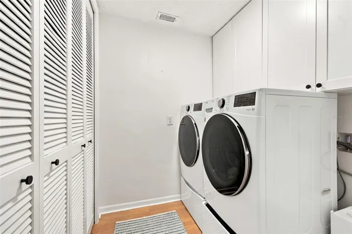 Indoor Laundry with pantry area and utility storage