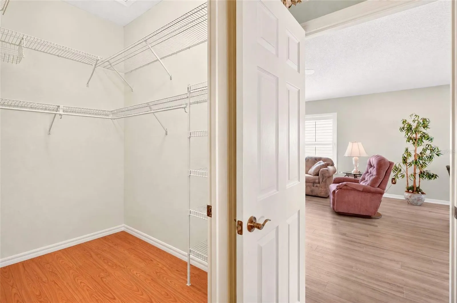 Primary bedroom walk in closet